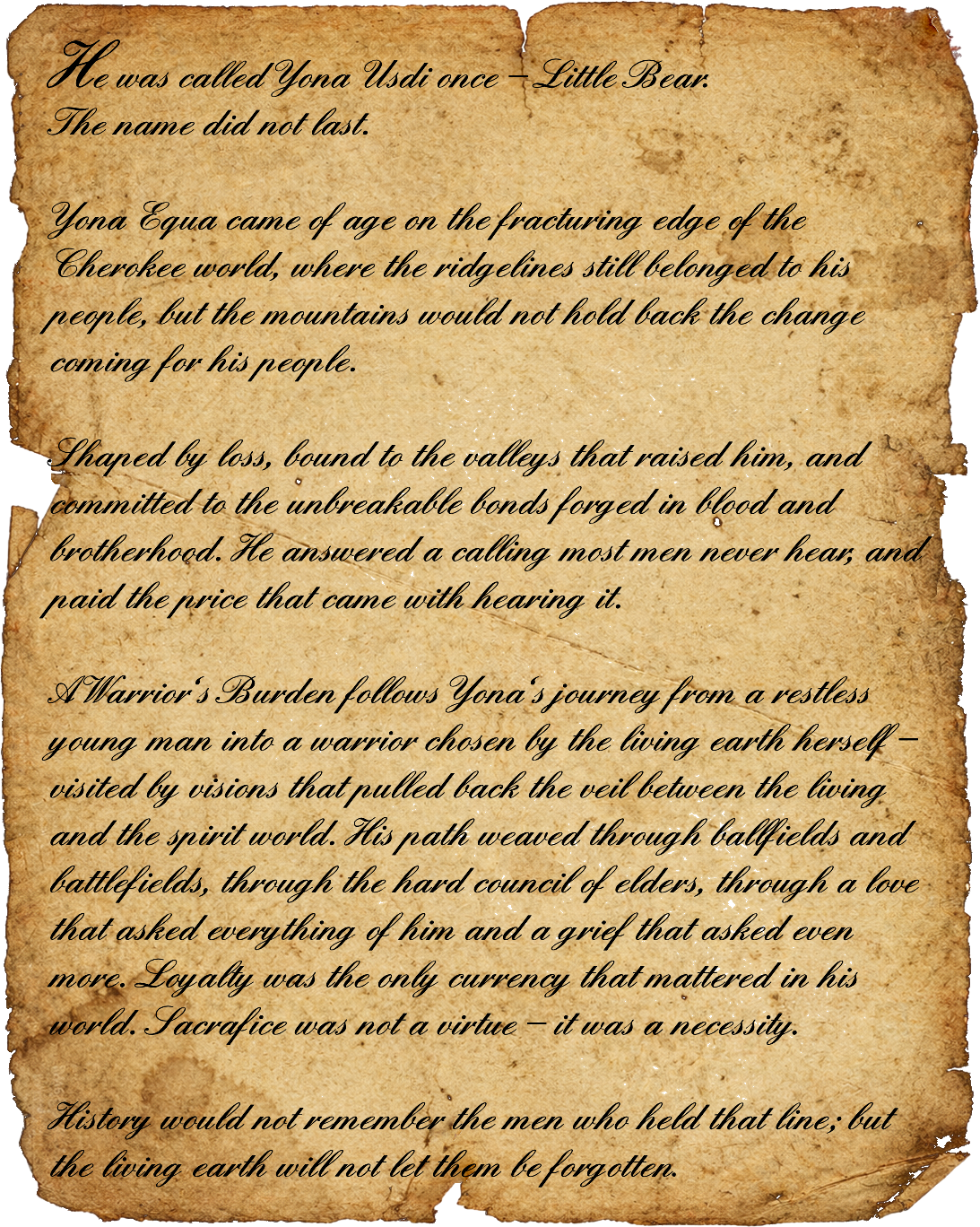 A note on the warrior, handwritten on aged parchment